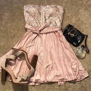 Light pink strapless dress with sequins